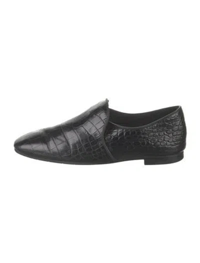 Pre-owned Aquatalia Leather Animal Print Loafers In Black
