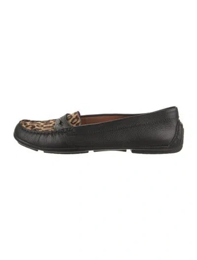 Pre-owned Aquatalia Leather Animal Print Loafers In Black