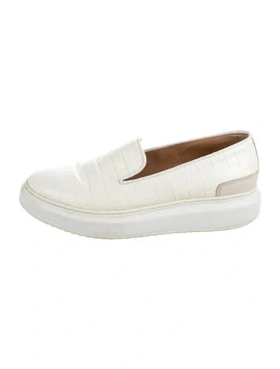 Pre-owned Aquatalia Leather Animal Print Loafers In White