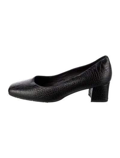 Pre-owned Aquatalia Leather Animal Print Pumps In Black