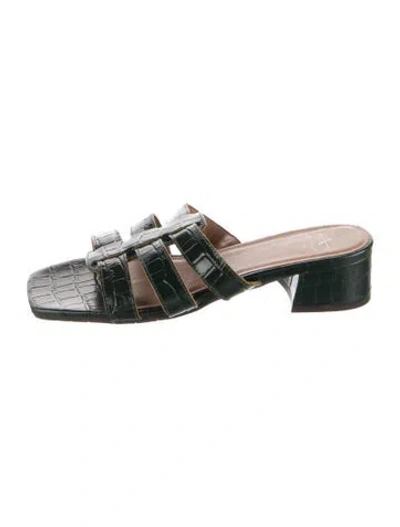 Pre-owned Aquatalia Leather Animal Print Slides In Green