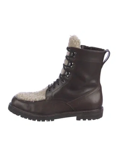 Pre-owned Aquatalia Leather Combat Boots In Brown