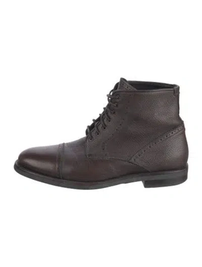 Pre-owned Aquatalia Leather Combat Boots In Brown