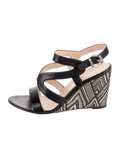 Pre-owned Aquatalia Leather Cutout Accent Slingback Sandals In Black