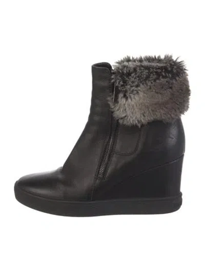 Pre-owned Aquatalia Leather Faux Fur Trim Boots In Black