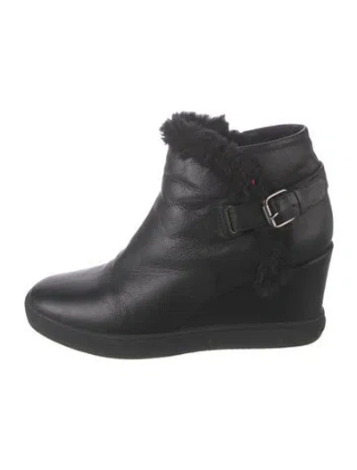 Pre-owned Aquatalia Leather Faux Fur Trim Boots In Black