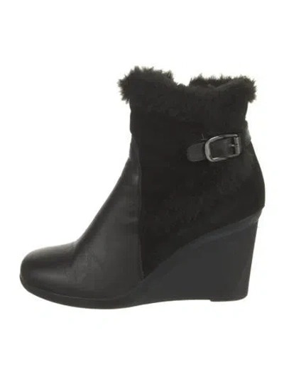 Pre-owned Aquatalia Leather Fur Trim Boots In Black