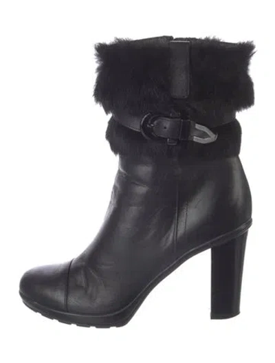 Pre-owned Aquatalia Leather Fur Trim Snow Boots In Black