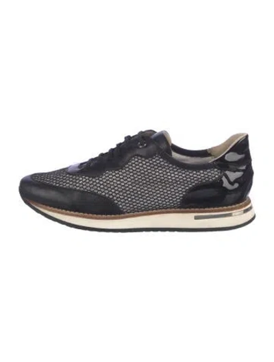Pre-owned Aquatalia Leather Mesh Accents Sneakers In Black/metallic