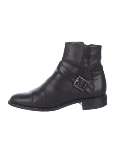 Pre-owned Aquatalia Leather Moto Boots In Black