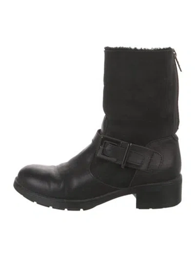 Pre-owned Aquatalia Leather Moto Boots In Black