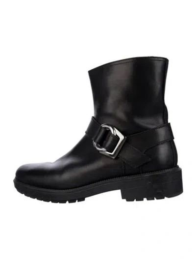 Pre-owned Aquatalia Leather Moto Boots In Black