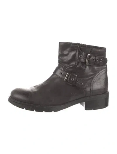 Pre-owned Aquatalia Leather Moto Boots In Black