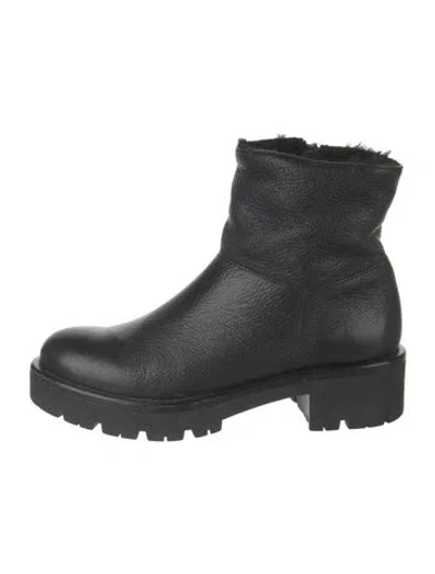 Pre-owned Aquatalia Leather Moto Boots In Black