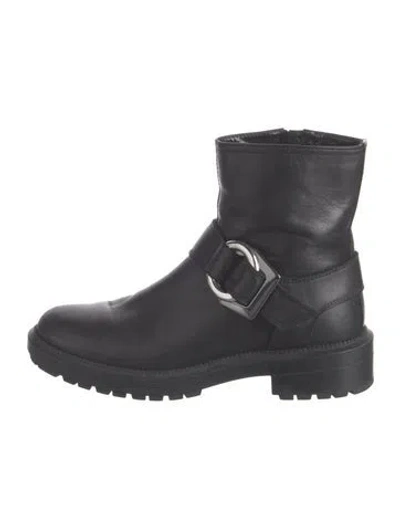 Pre-owned Aquatalia Leather Moto Boots In Black