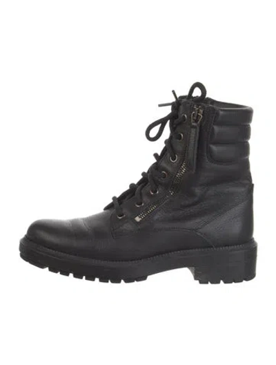 Pre-owned Aquatalia Leather Printed Combat Boots In Black
