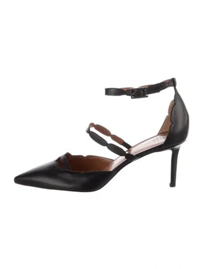 Pre-owned Aquatalia Leather Scalloped Accent D'orsay Pumps In Black