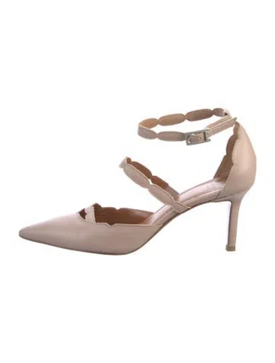 Pre-owned Aquatalia Leather Scalloped Accent Pumps In Neutral