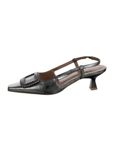 Pre-owned Aquatalia Leather Slingback Pumps In Metallic/silver