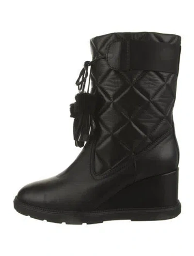 Pre-owned Aquatalia Leather Tassel Accents Lace-up Boots In Black