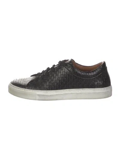 Pre-owned Aquatalia Leather Tweed Pattern Sneakers In Black