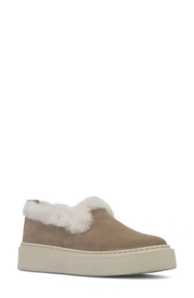 Aquatalia Letty Faux Fur Lined Slip-on Shoe In Dark Taupe/white
