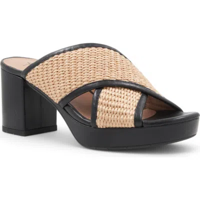 Aquatalia Madyson Water Repellent Platform Slide Sandal In Raffia Black Nappa