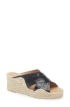Aquatalia Marina Croco Crisscross Wedge Espadrille Sandals In Black