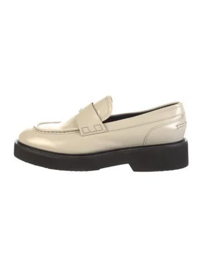 Pre-owned Aquatalia Patent Leather Braided Accents Loafers In White