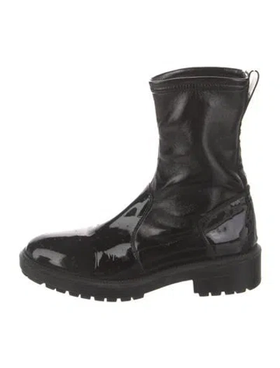 Pre-owned Aquatalia Patent Leather Combat Boots In Black