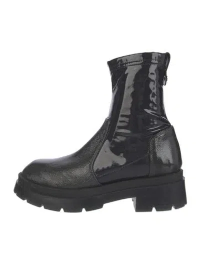 Pre-owned Aquatalia Patent Leather Combat Boots In Black