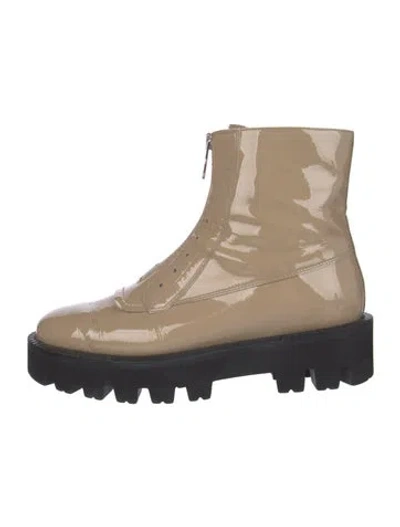 Pre-owned Aquatalia Patent Leather Combat Boots In Neutral
