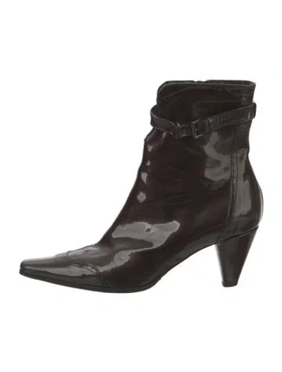 Pre-owned Aquatalia Patent Leather Lace-up Boots In Gray