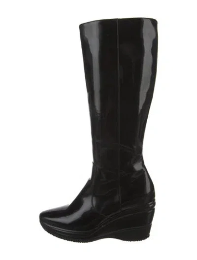 Pre-owned Aquatalia Patent Leather Rain Boots In Black