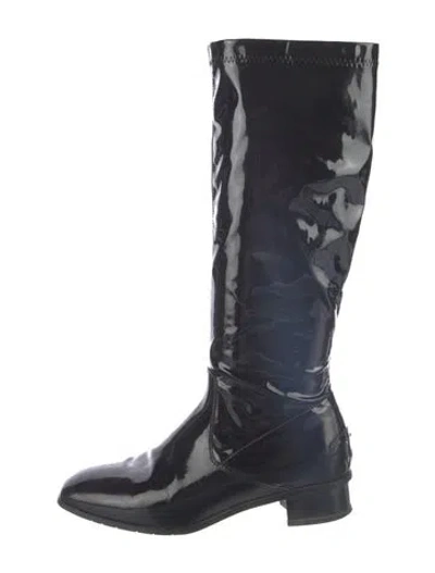 Pre-owned Aquatalia Patent Leather Riding Boots In Black