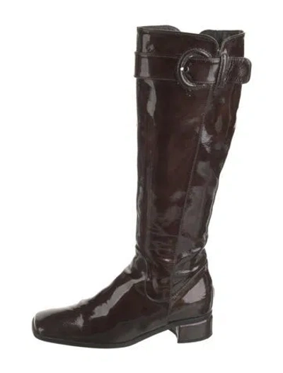 Pre-owned Aquatalia Patent Leather Riding Boots In Black