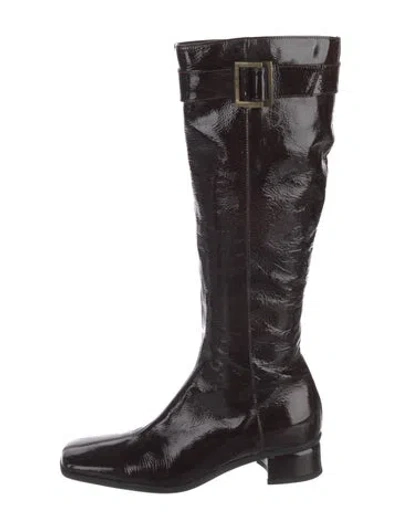 Pre-owned Aquatalia Patent Leather Riding Boots In Brown