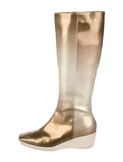 Pre-owned Aquatalia Patent Leather Riding Boots In Neutral