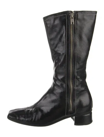 Pre-owned Aquatalia Patent Leather Western Boots In Black
