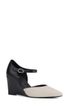 Aquatalia Penelopy Ankle Strap Pointed Toe Wedge Pump In Off White/black