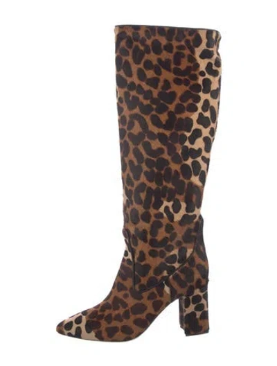 Pre-owned Aquatalia Ponyhair Animal Print Boots In Brown