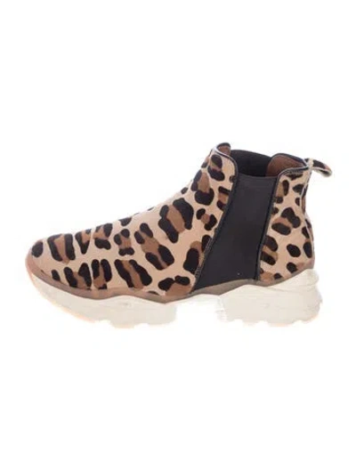 Pre-owned Aquatalia Ponyhair Animal Print Sneakers In Brown