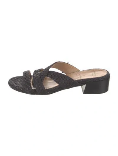 Pre-owned Aquatalia Raffia Animal Print Slides In Black