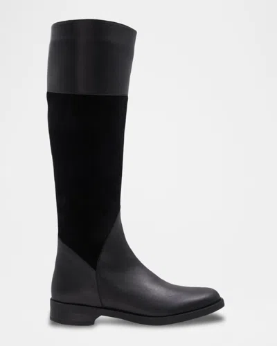 Aquatalia Regina Mixed Leather Riding Boots In Black