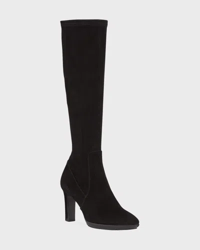 Aquatalia Rhumba Ii Stretch Suede Knee Boots In Black