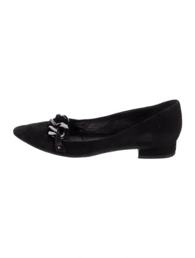 Pre-owned Aquatalia Suede Chain-link Accents Flats In Black