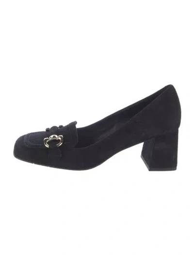 Pre-owned Aquatalia Suede Chain-link Accents Loafers In Black