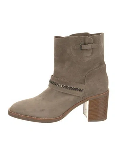 Pre-owned Aquatalia Suede Chain-link Accents Moto Boots In Neutral