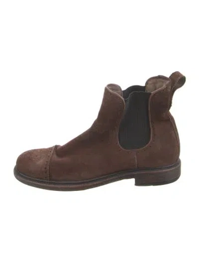 Pre-owned Aquatalia Suede Chelsea Boots In Brown