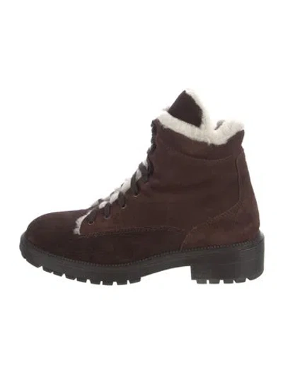 Pre-owned Aquatalia Suede Colorblock Pattern Combat Boots In Brown